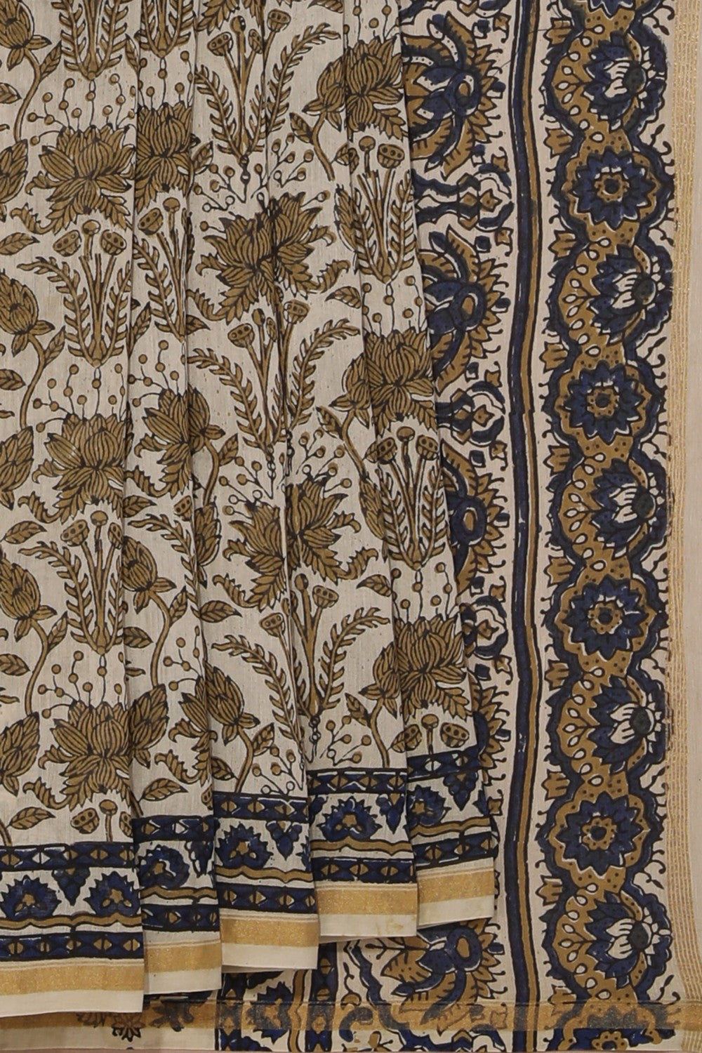Image of Cream Ajrakh Chanderi Saree