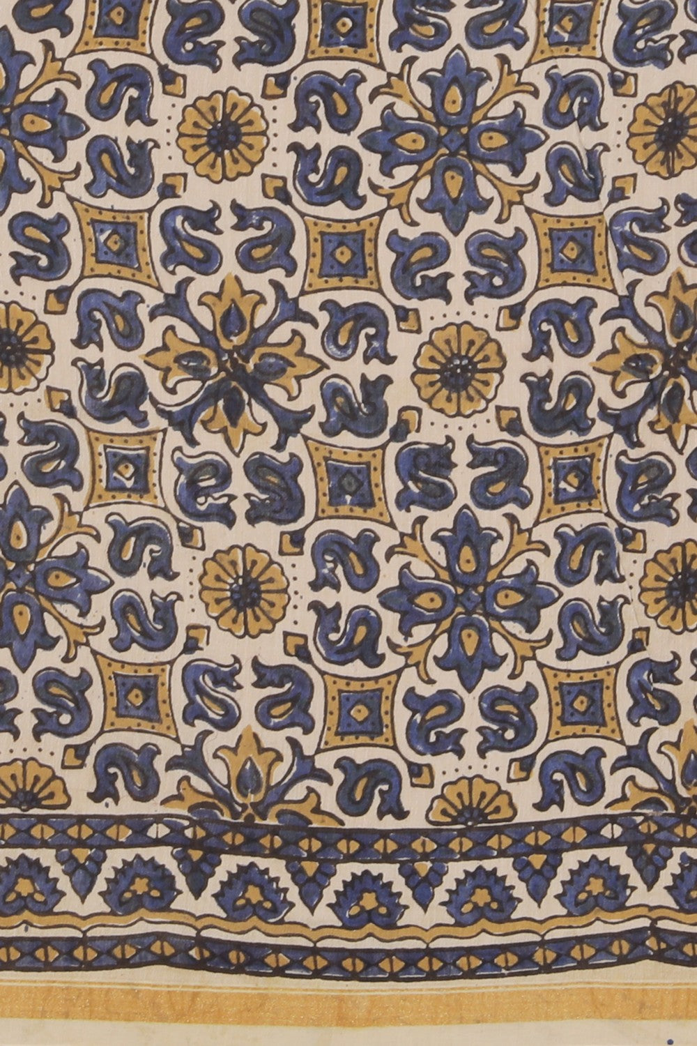 Image of Cream Ajrakh Chanderi Saree