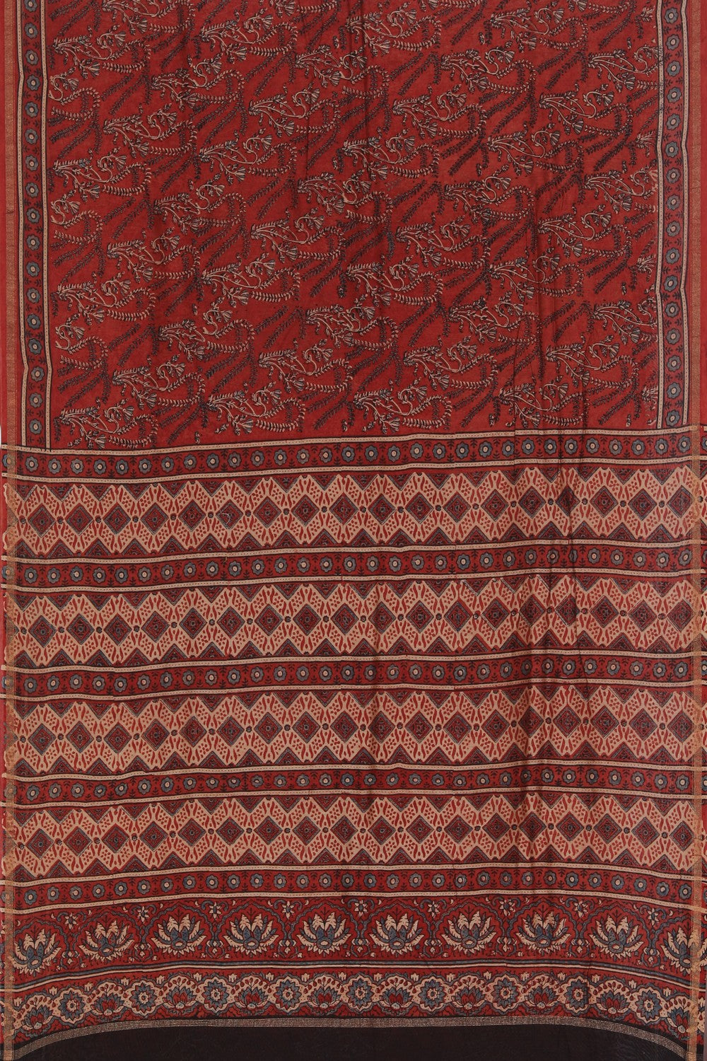 Image of Brick Red Ajrakh Chanderi Saree