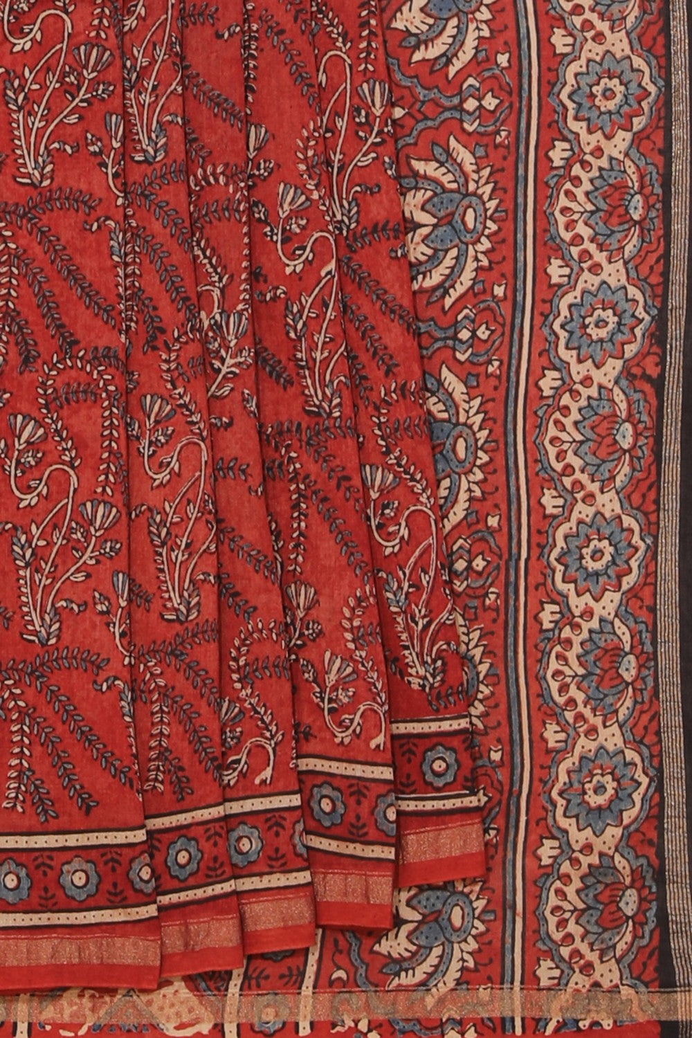 Image of Brick Red Ajrakh Chanderi Saree