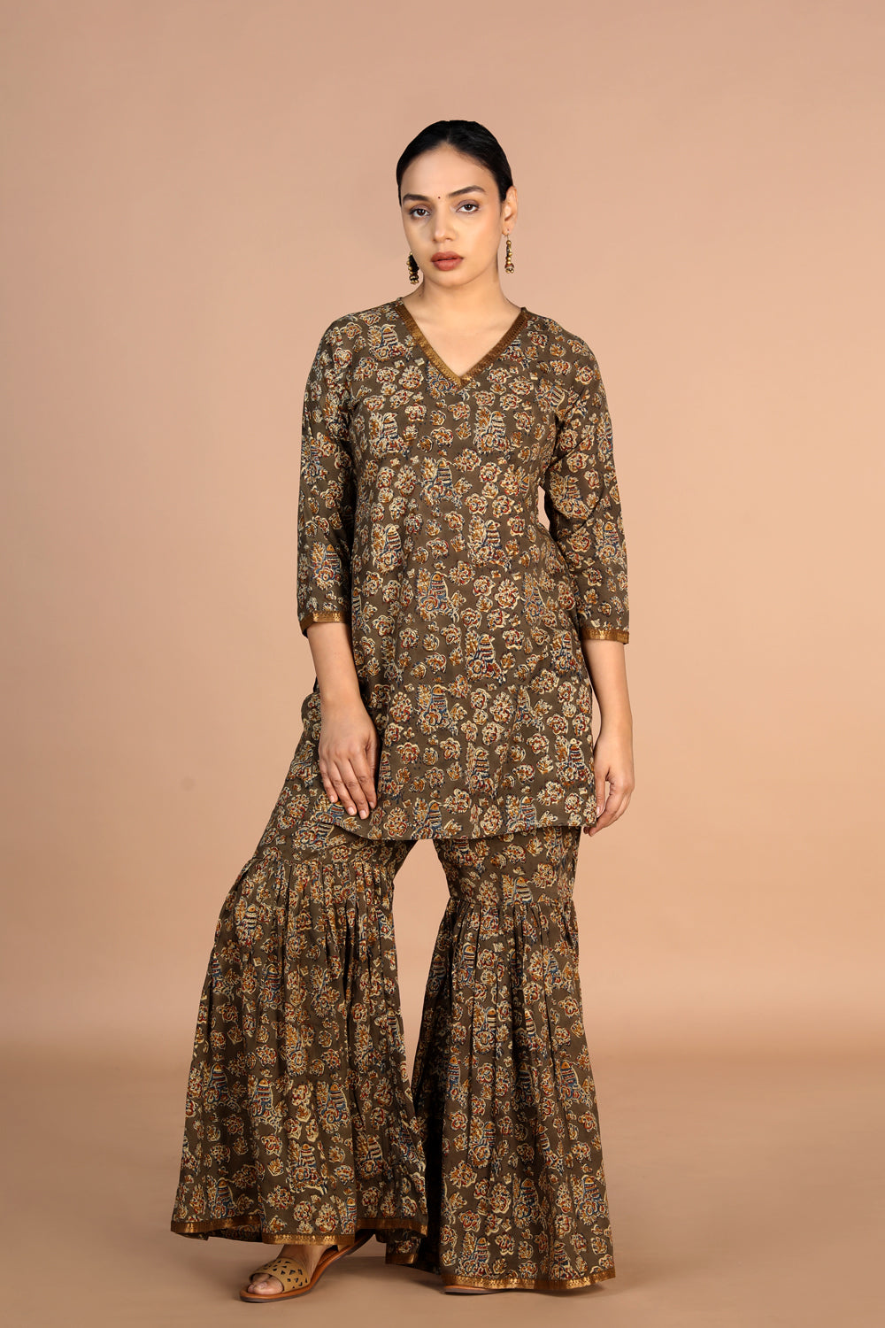 Cotton Kalamkari handblock printed Sharara suit set