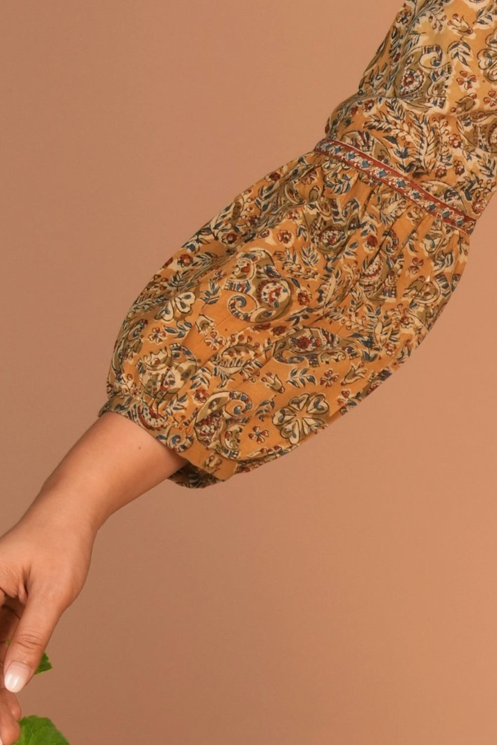 Ochre yellow Kalamkari handblock printed dress