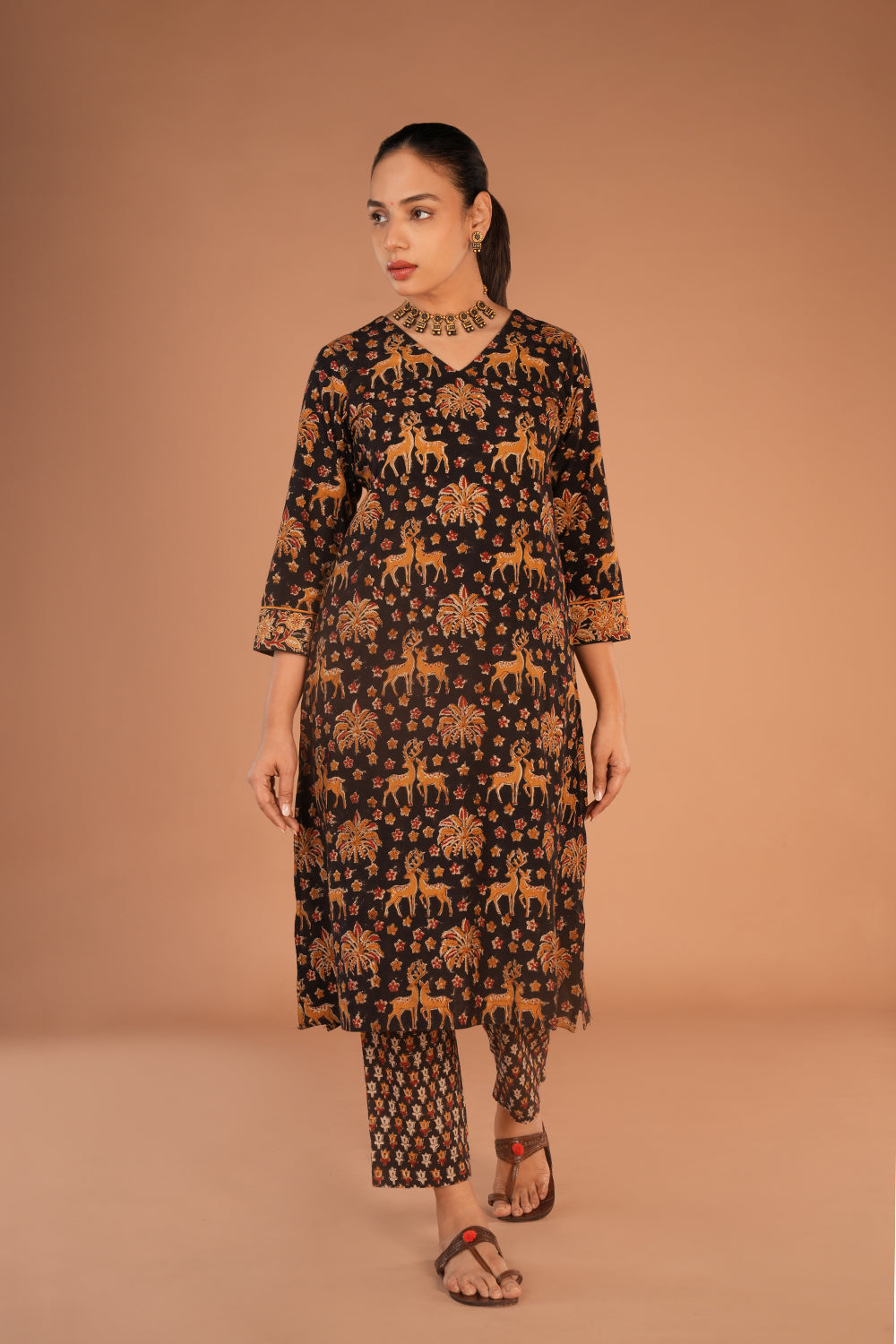 Image of Kalamkari hand block printed Kurta set