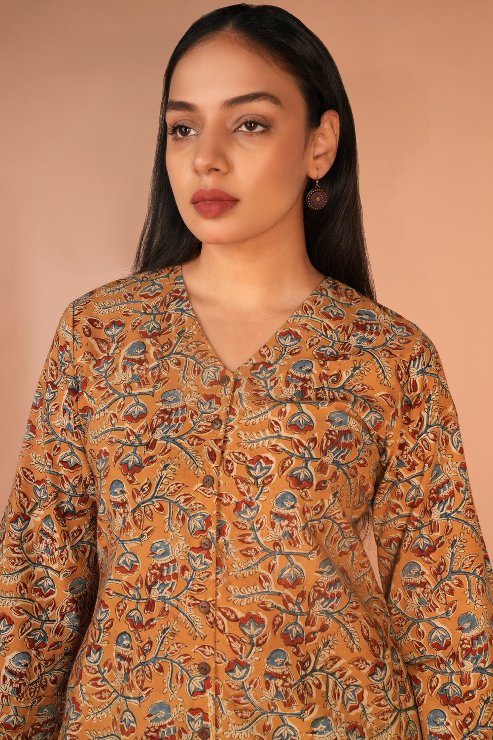 Mustard Kalamkari handblock printed kurti