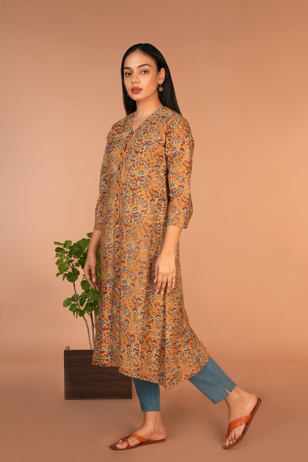 Mustard Kalamkari handblock printed kurti