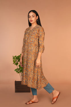 Image of Mustard Kalamkari handblock printed kurti