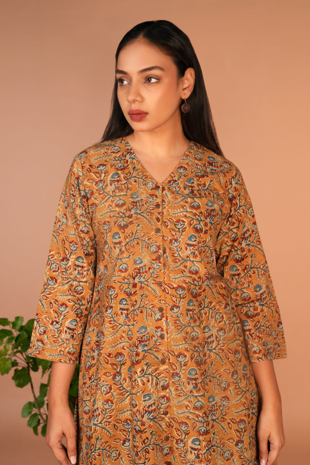 Mustard Kalamkari handblock printed kurti