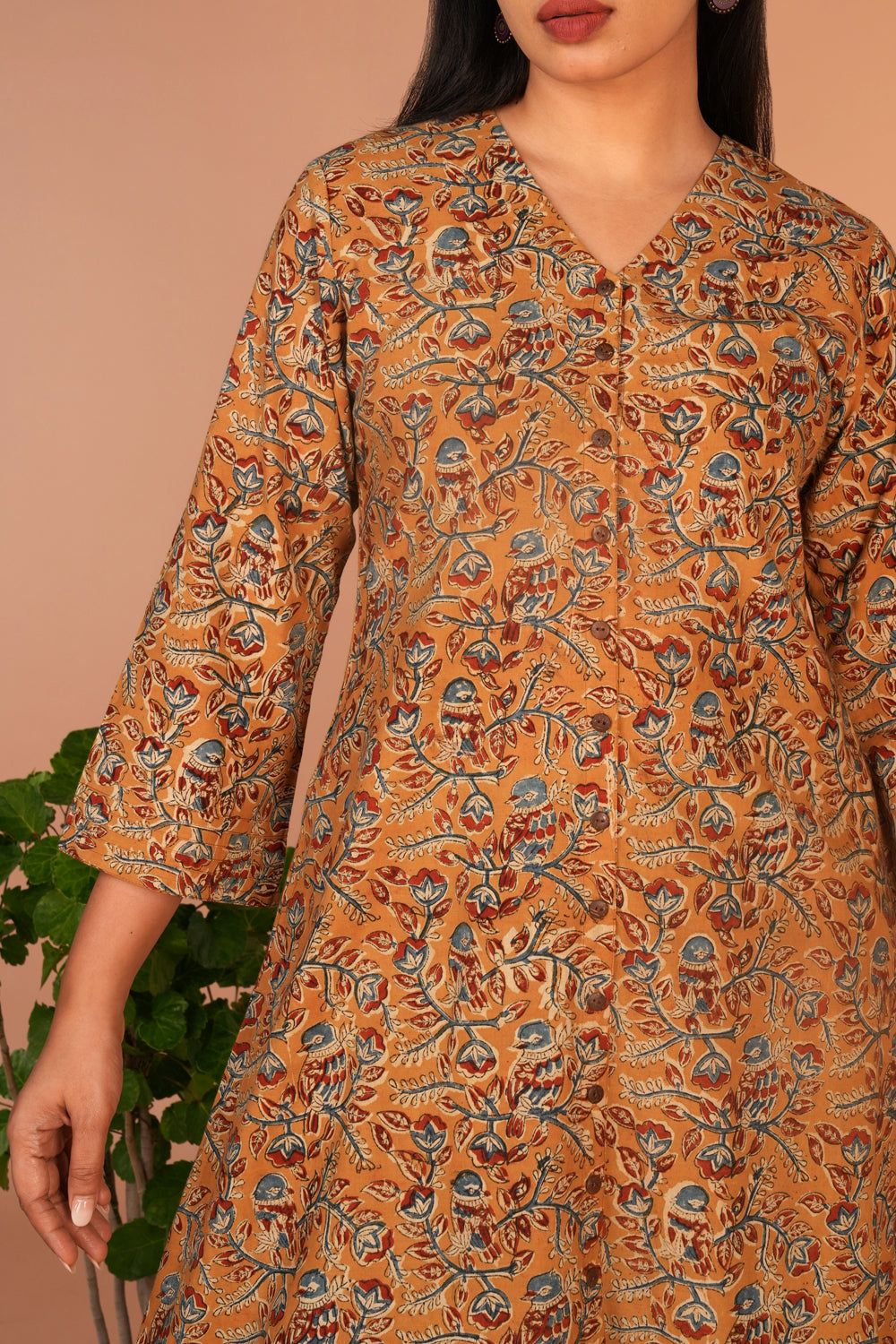 Mustard Kalamkari handblock printed kurti