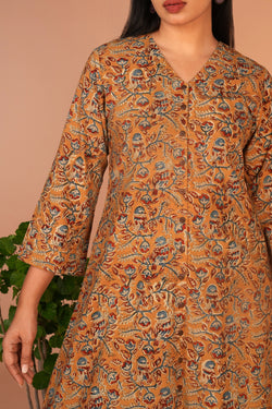 Image of Mustard Kalamkari handblock printed kurti