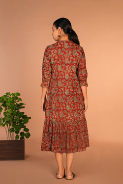 Image of Maroon Kalamkari hand block printed dress