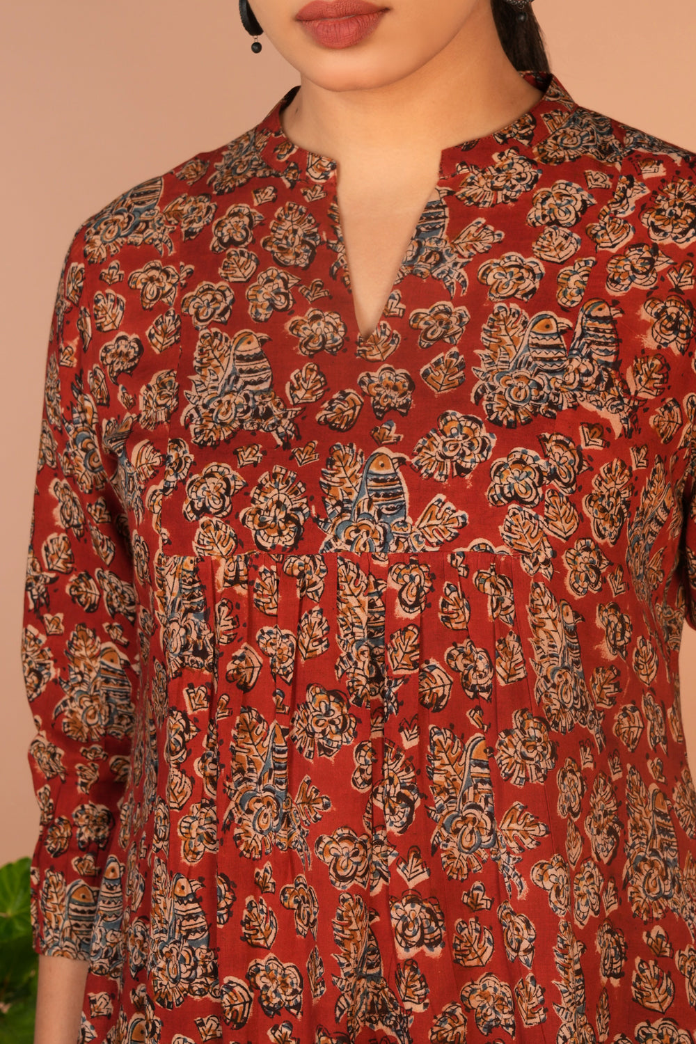 Maroon Kalamkari hand block printed dress