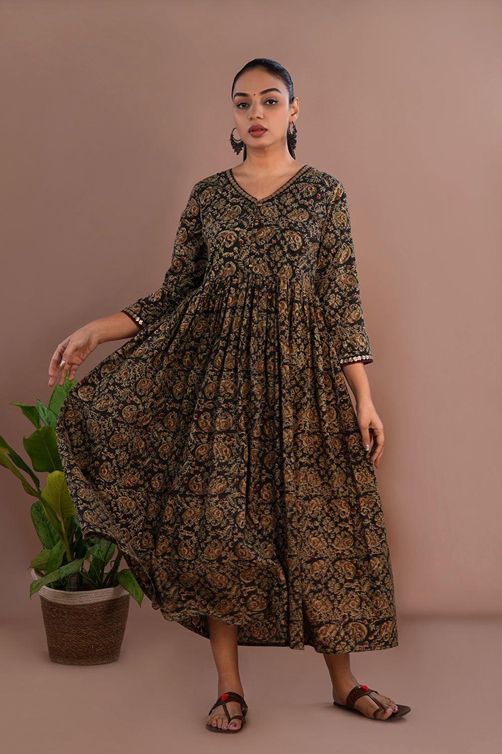 Image of Black elephant Kalamkari long dress