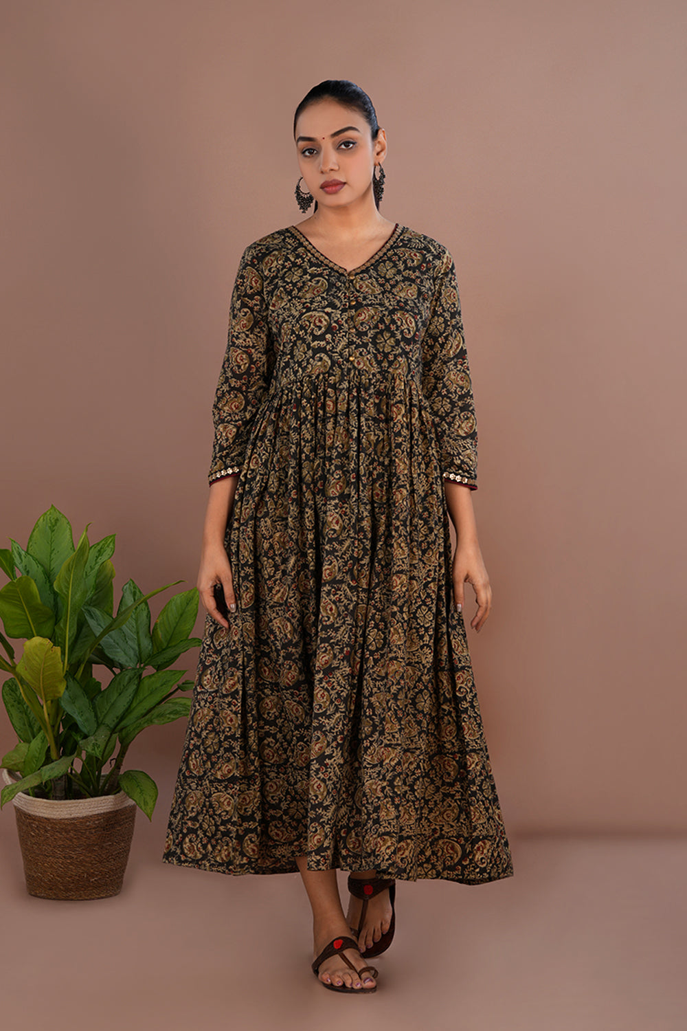 Image of Black elephant Kalamkari long dress