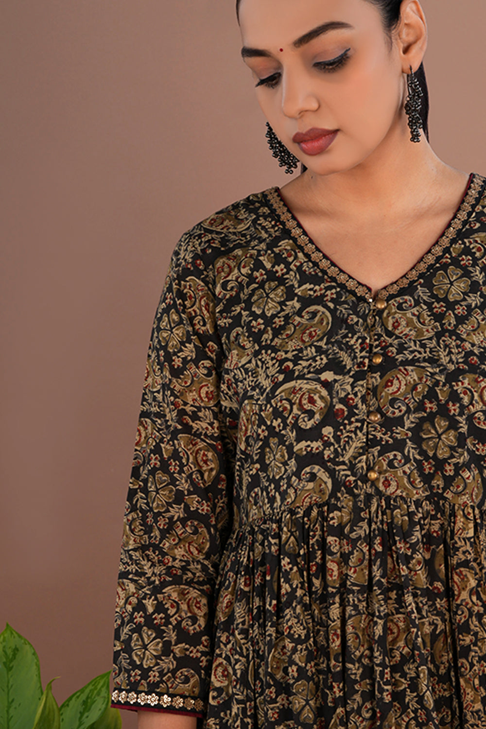 Image of Black elephant Kalamkari long dress