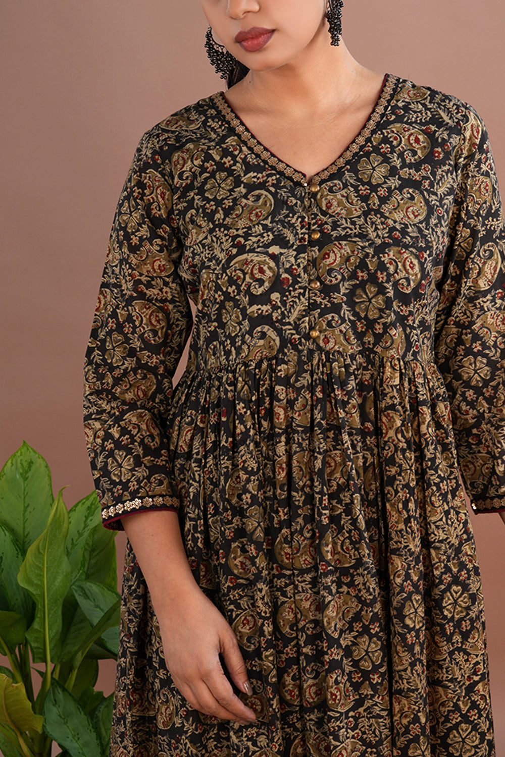 Image of Black elephant Kalamkari long dress