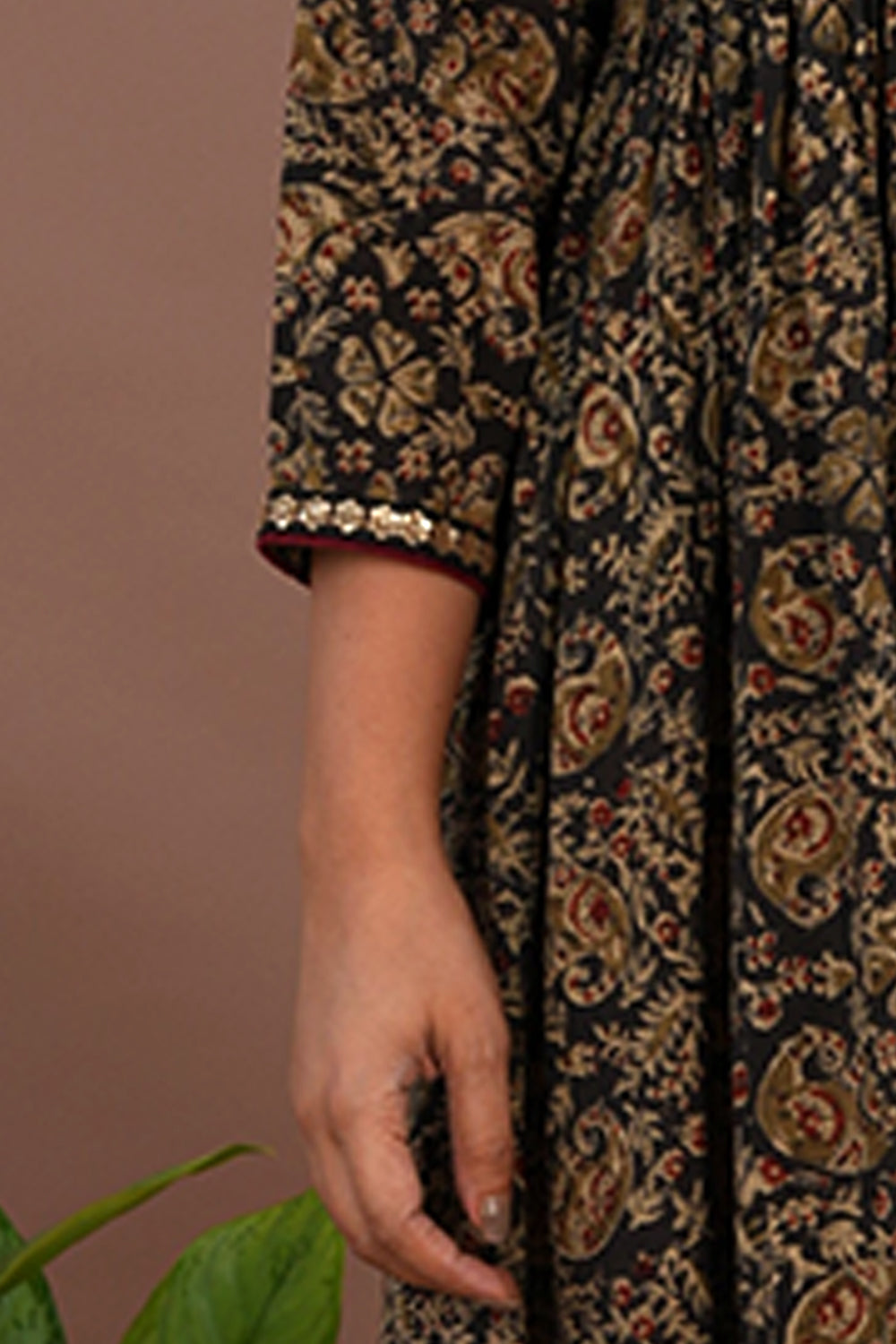 Image of Black elephant Kalamkari long dress