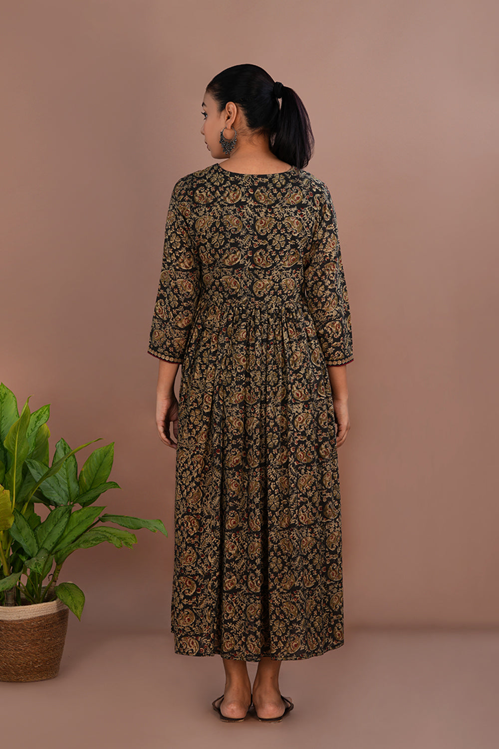 Image of Black elephant Kalamkari long dress