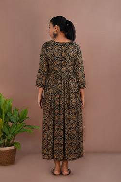 Image of Black elephant Kalamkari long dress