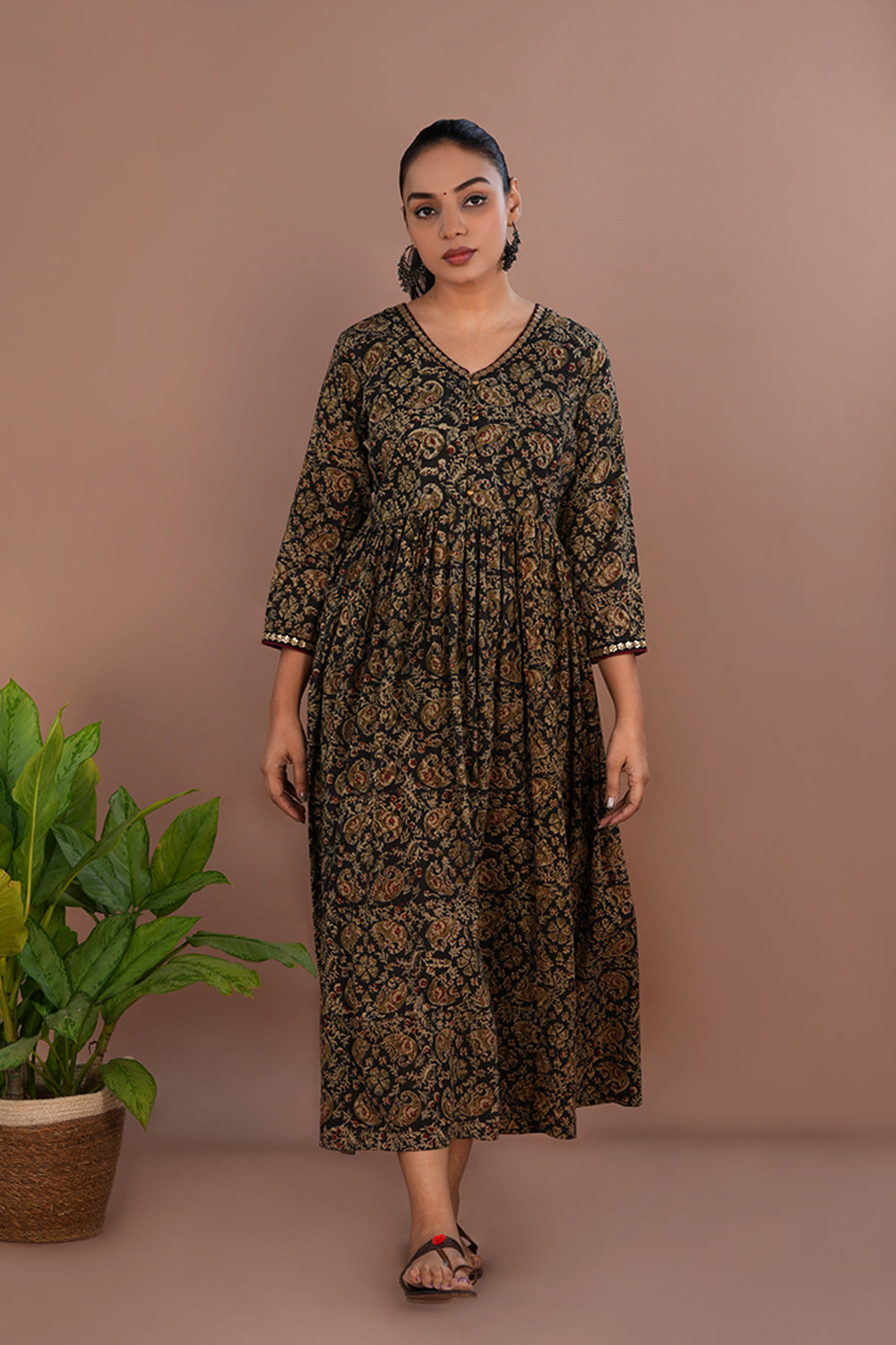 Image of Black elephant Kalamkari long dress