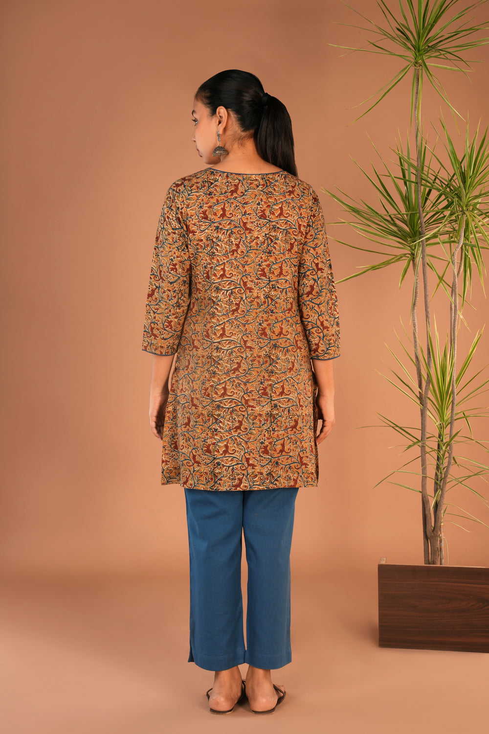 Mustard Kalamkari handblock printed short kurti