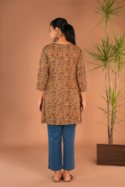 Image of Mustard Kalamkari handblock printed short kurti