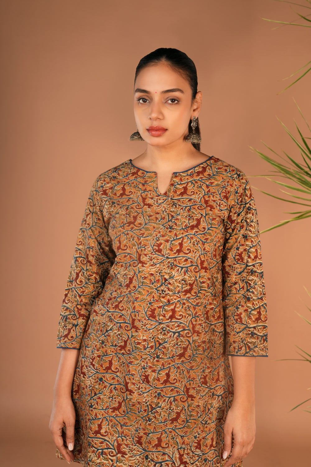 Mustard Kalamkari handblock printed short kurti