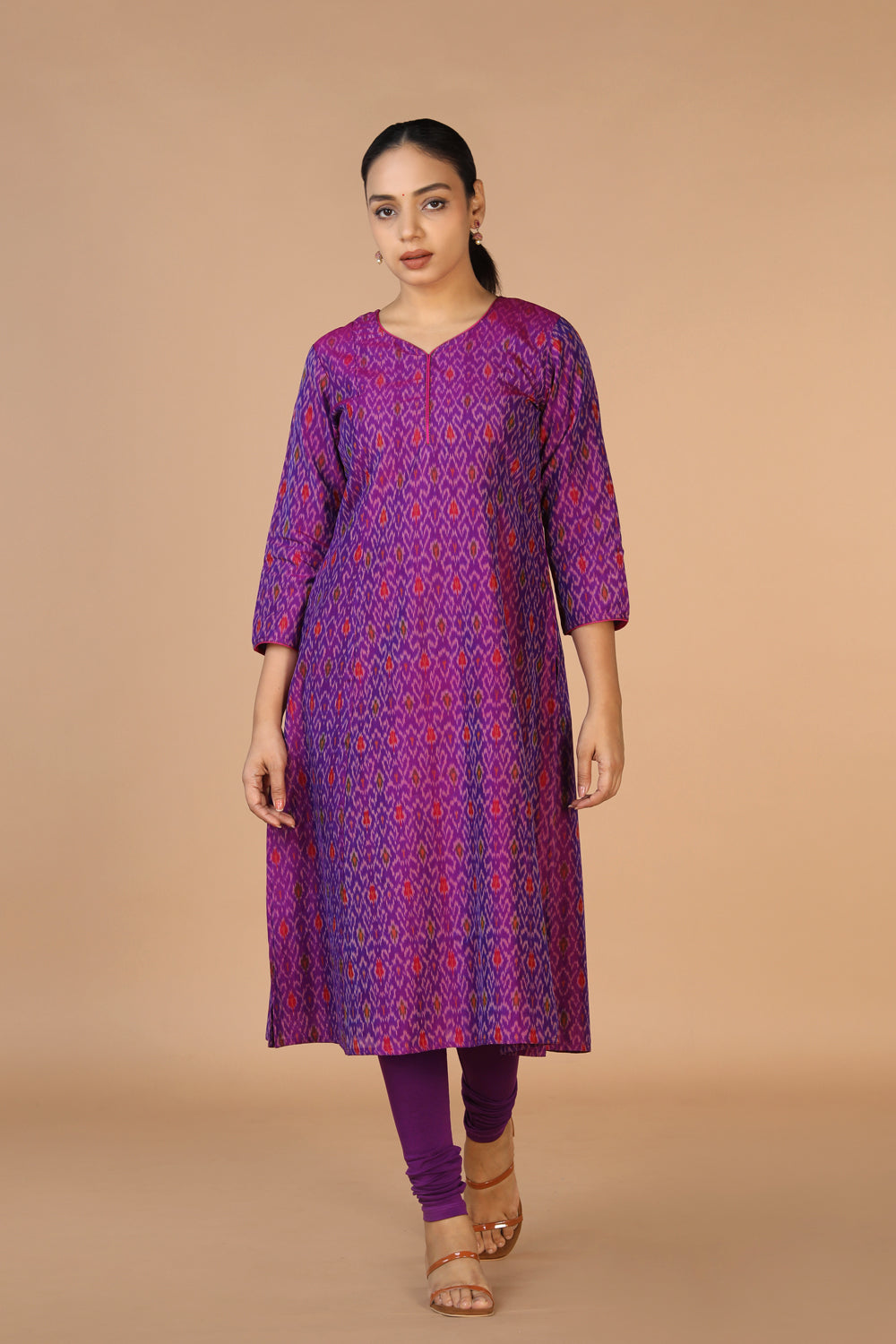 Collection of Purple Silk Pochampally Ikat kurti in a gallery layout