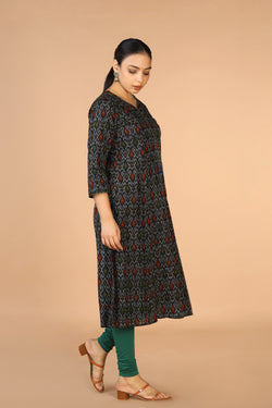 Collection of Black Pochampally silk Ikat Kurti in a gallery layout