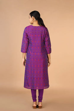 Collection of Purple Silk Pochampally Ikat kurti in a gallery layout