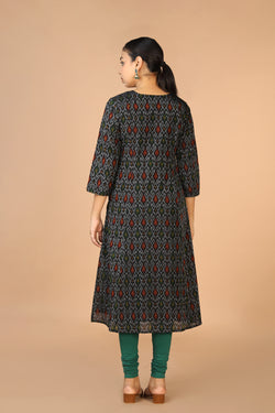 Collection of Black Pochampally silk Ikat Kurti in a gallery layout