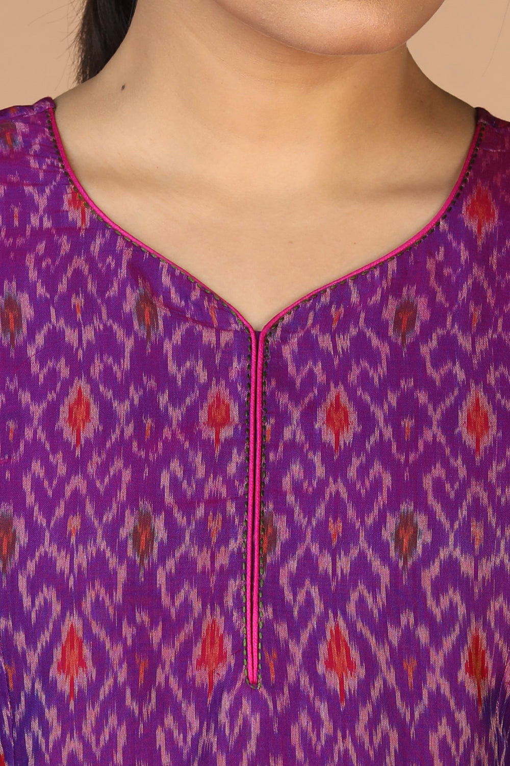 Collection of Purple Silk Pochampally Ikat kurti in a gallery layout