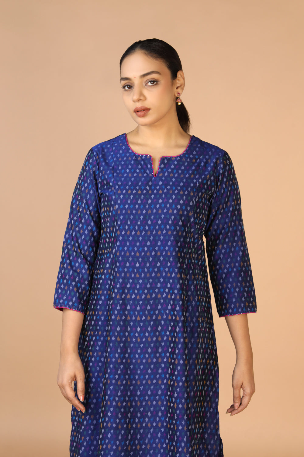 Collection of Royal Blue silk Pochampally Ikat Kurti in a gallery layout