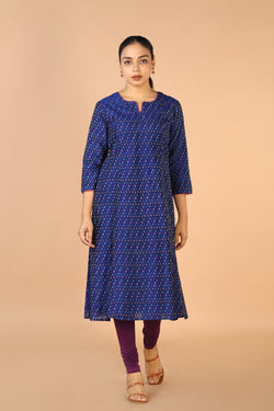 Image of Royal Blue silk Pochampally Ikat Kurti