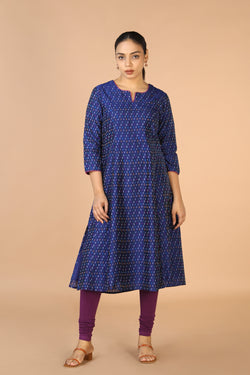 Image of Royal Blue silk Pochampally Ikat Kurti