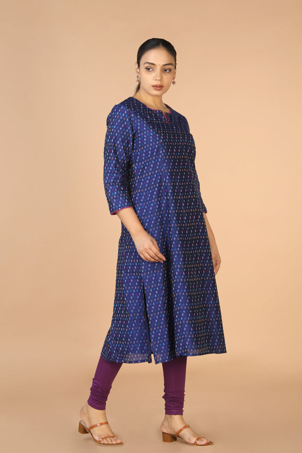 Collection of Royal Blue silk Pochampally Ikat Kurti in a gallery layout