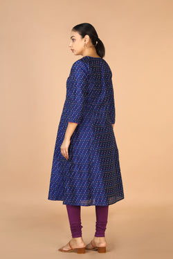 Image of Royal Blue silk Pochampally Ikat Kurti