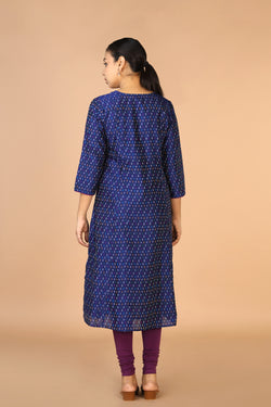 Image of Royal Blue silk Pochampally Ikat Kurti