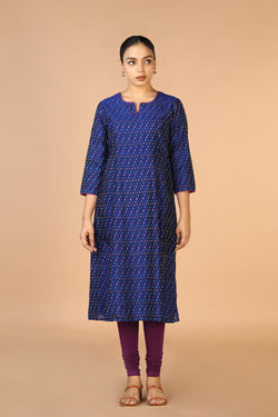 Collection of Royal Blue silk Pochampally Ikat Kurti in a gallery layout