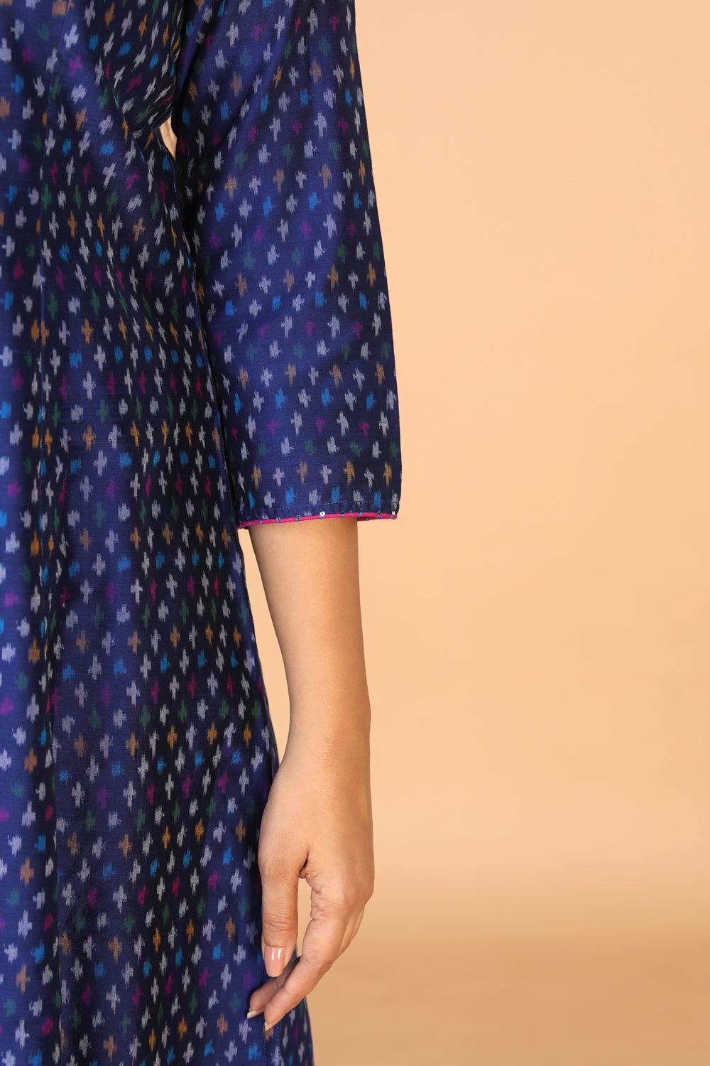 Collection of Royal Blue silk Pochampally Ikat Kurti in a gallery layout