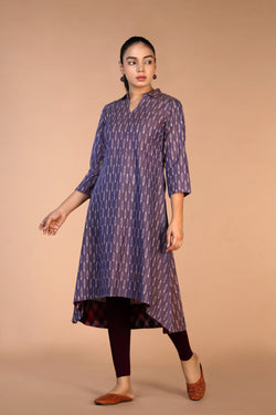 Image of Blue cotton Pochampally Ikat Kurta