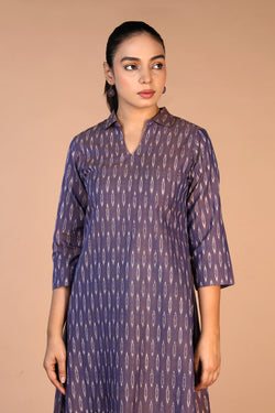 Image of Blue cotton Pochampally Ikat Kurta