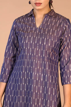 Image of Blue cotton Pochampally Ikat Kurta