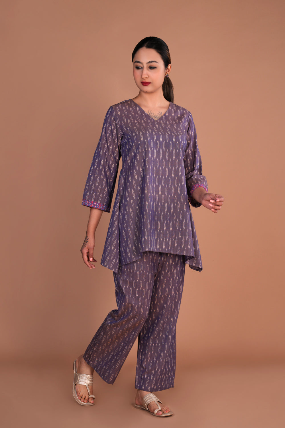 Image of Slate Purple Pochampally Ikat Coord set