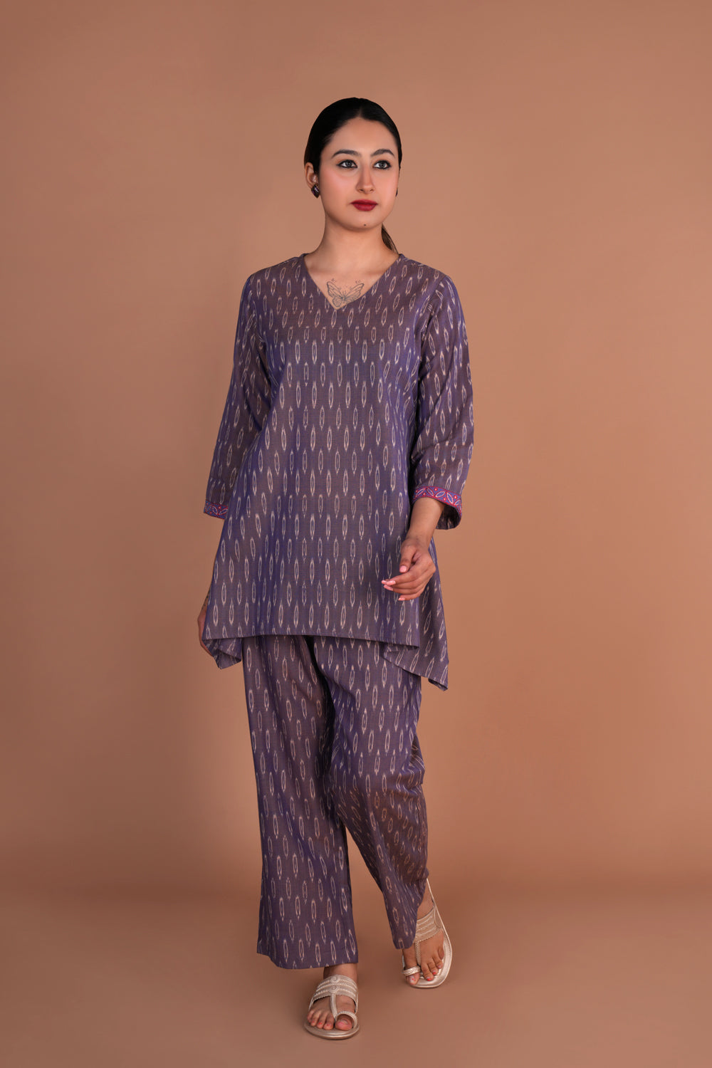 Image of Slate Purple Pochampally Ikat Coord set