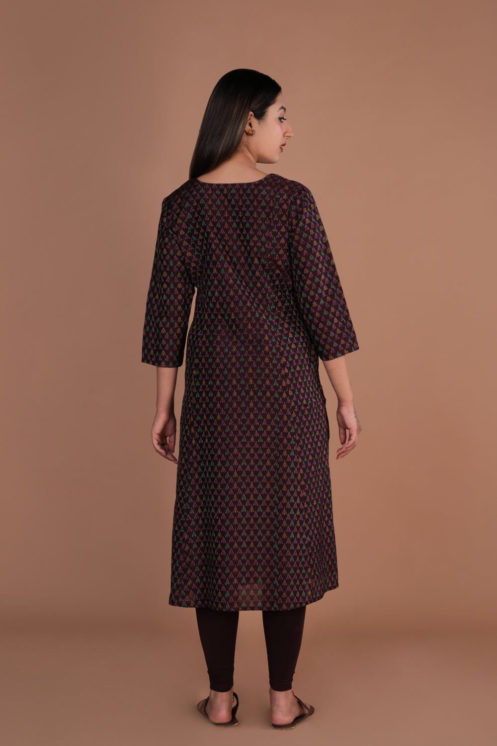 Image of Deep maroon Handwoven  Pochampally silk Ikat kurta