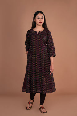 Image of Deep maroon Handwoven  Pochampally silk Ikat kurta