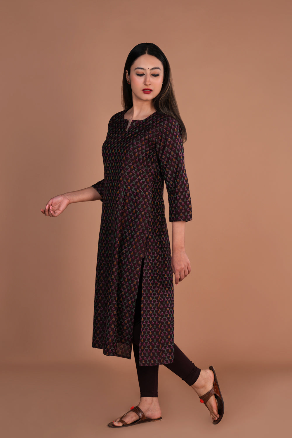 Image of Deep maroon Handwoven  Pochampally silk Ikat kurta