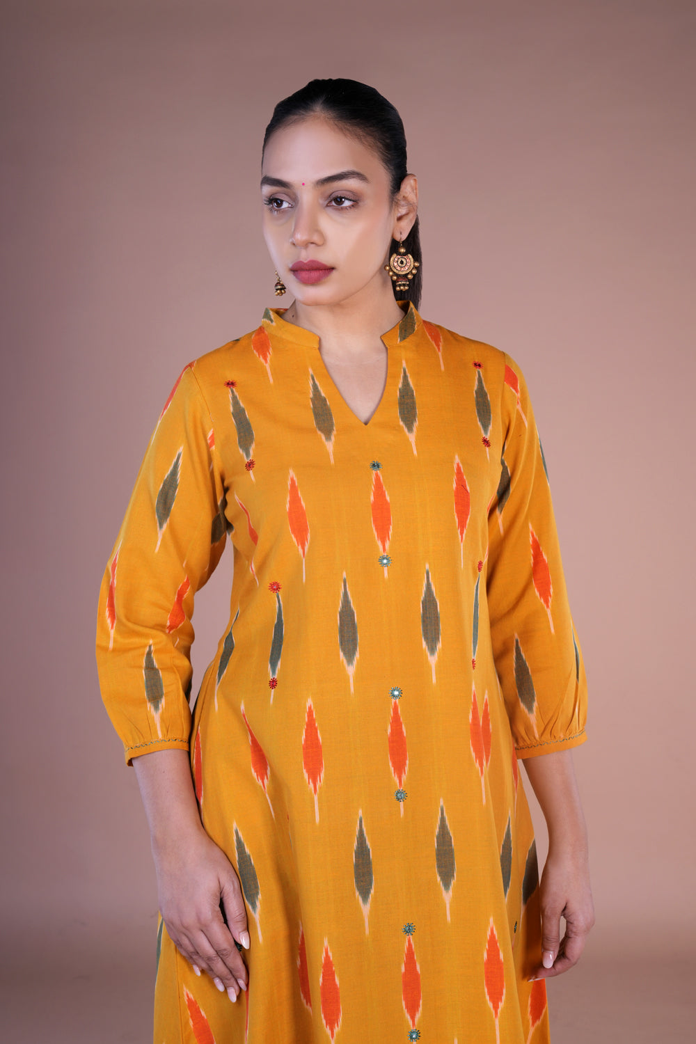 Image of Mirror embroidered Pochampally Ikat Kurti