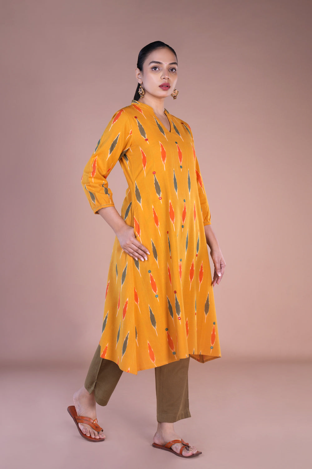 Image of Mirror embroidered Pochampally Ikat Kurti