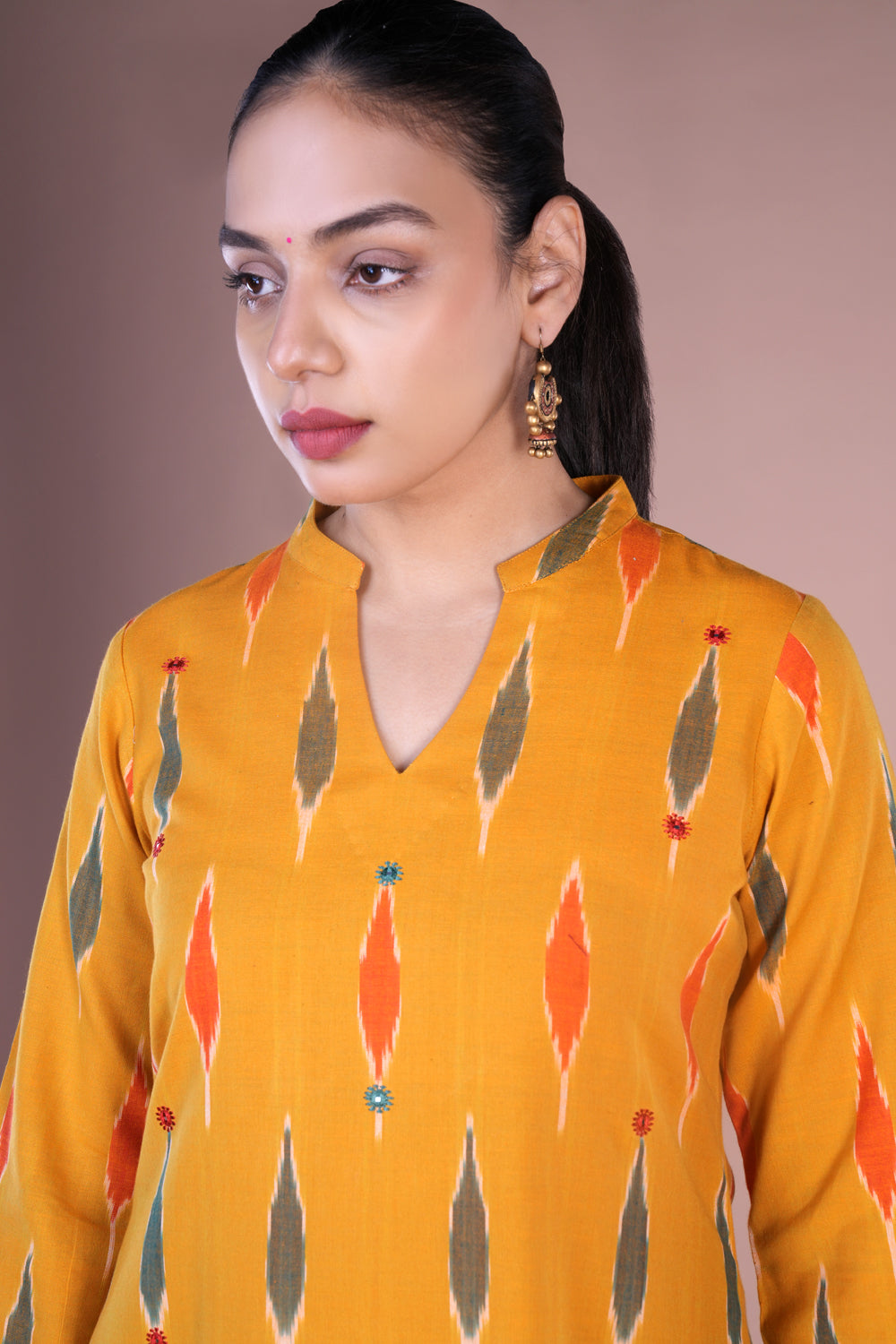 Image of Mirror embroidered Pochampally Ikat Kurti